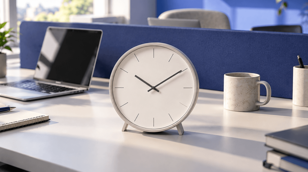 Tempo de contratação: relógio sobre mesa de escritório